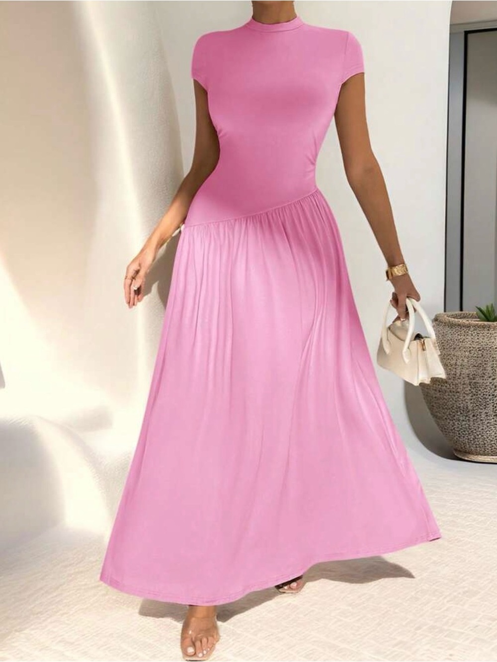 Women’s Pink Cap-Sleeve Maxi Dress